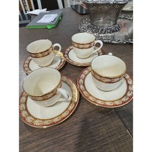 Lenox Demitasse/espresso Cup and Saucer Set of 4 Burgundy Gold Laurel Leaf